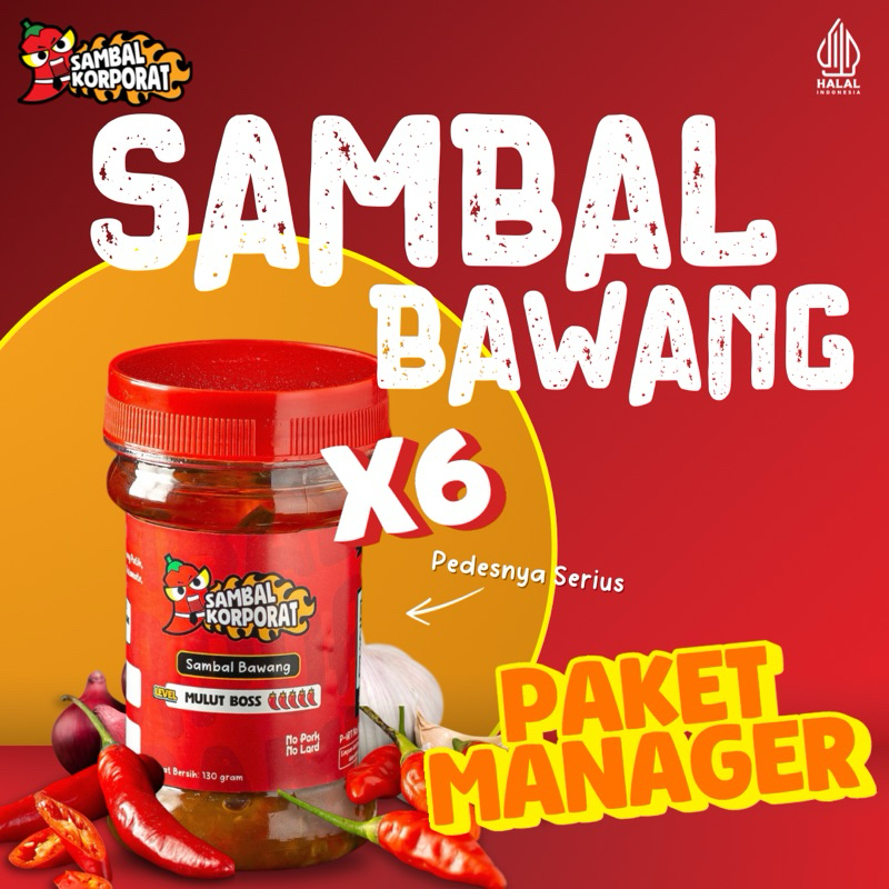 

Paket Manager - Sambal Korporat Sambal Bawang Level Mulut Boss [130 Gram x 6 Botol] Halal SPP-IRT