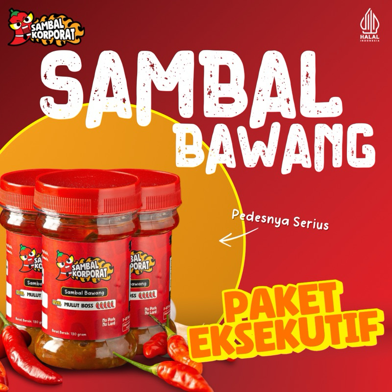 

Paket Eksekutif - Sambal Korporat Sambal Bawang Level Mulut Boss [130 Gram x 3 Botol] Halal SPP-IRT