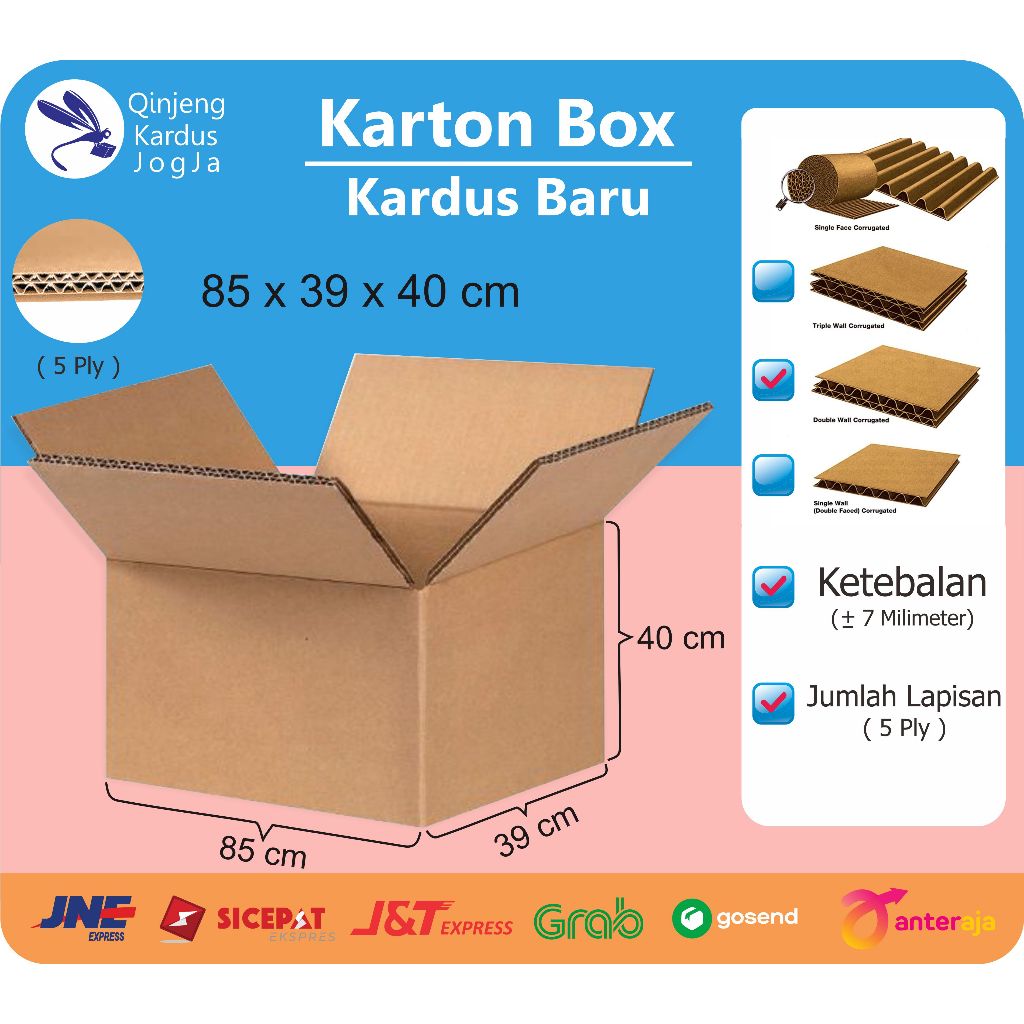 

Karton Box / Kardus baru 85 x 39 x 40, Tebal -+ 7mm