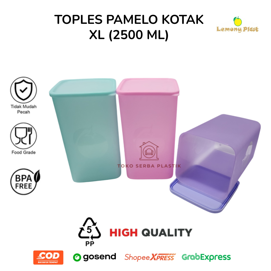 Toples Segi Tinggi / Sealware Kotak Pamelo XL 2500ml ala Tupperware / Toples Kue Nastar Lebaran