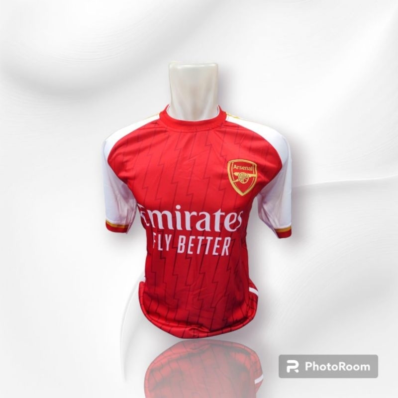 Jersey bola dewasa club eropa warna merah lengan putih