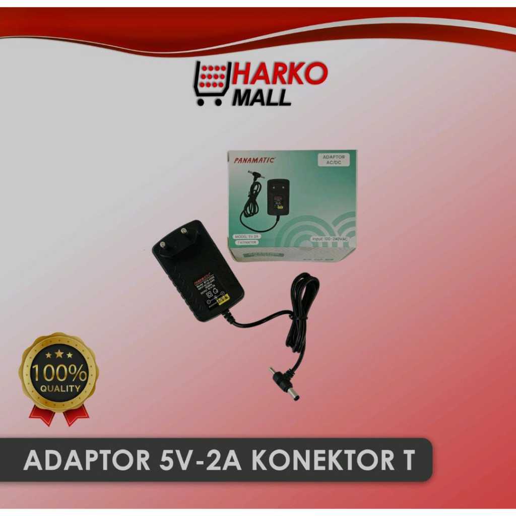 Adaptor Power Supply DC 5V 2A (Double Jack Konektor T)  untuk HTB LED CCTV Modem Router Model Slim