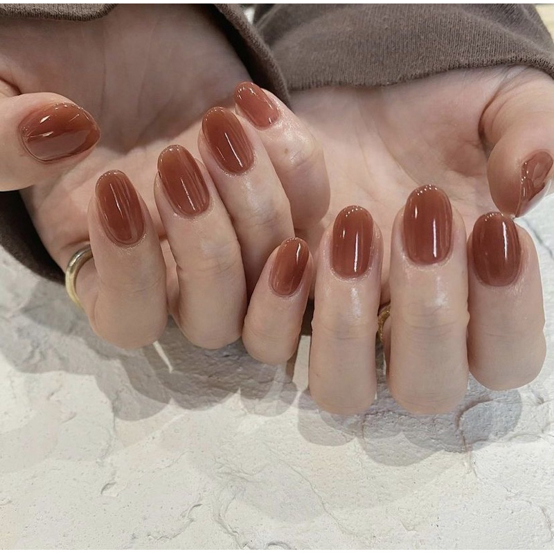 Press on Nail Brown Nude Kuku Palsu
