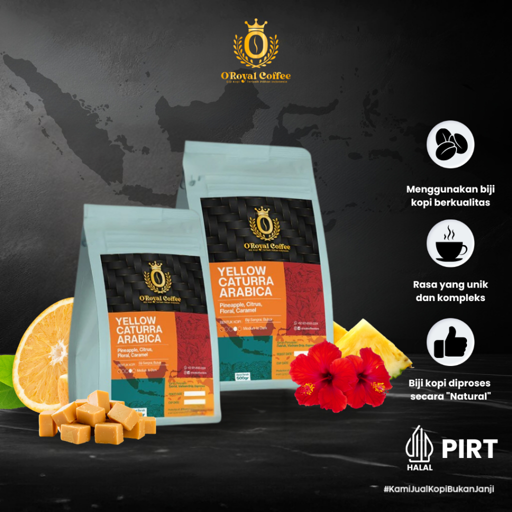 

Kopi Bubuk Arabika Yellow Caturra Flores Manggarai Anaerobic Natural Medium Roast O'Royal Coffee
