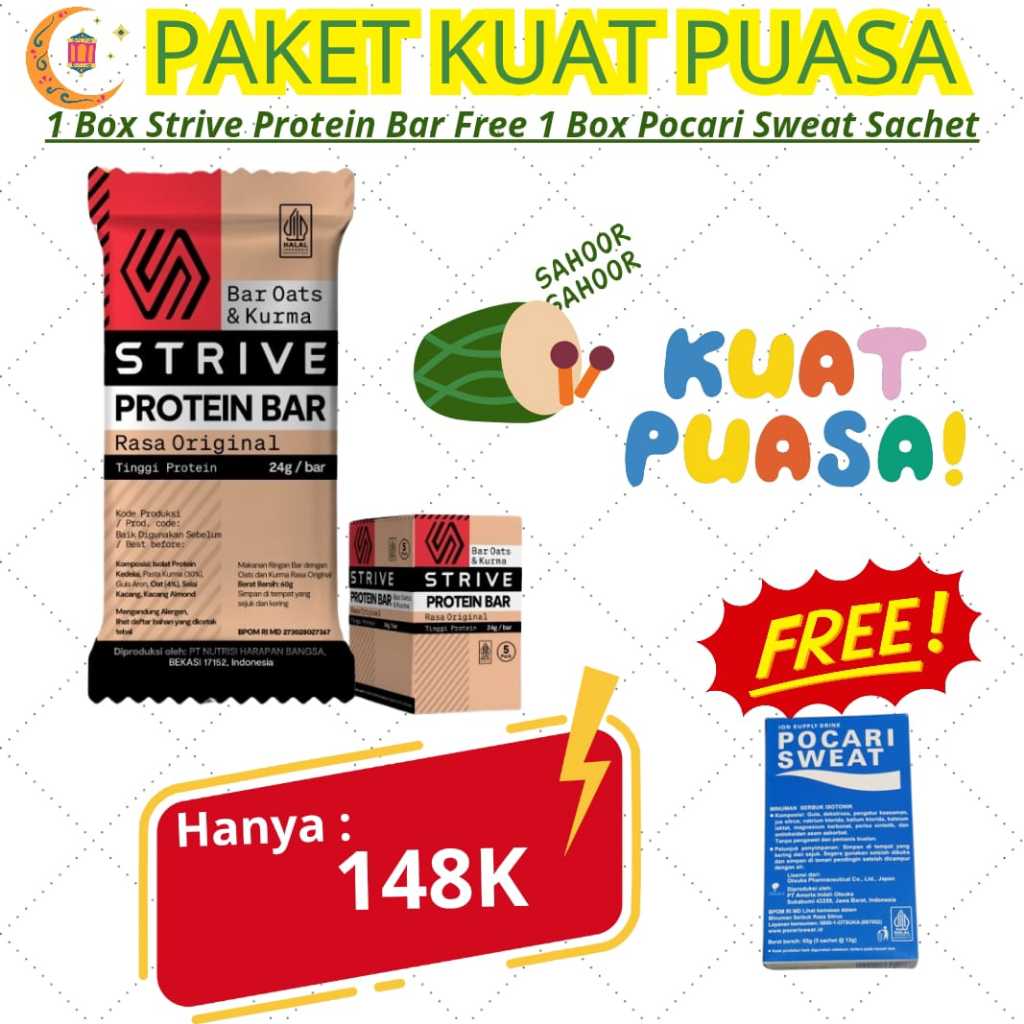 

Paket Bundle Kuat Puasa Strive Protein Bar Pocari Tenaga Energi