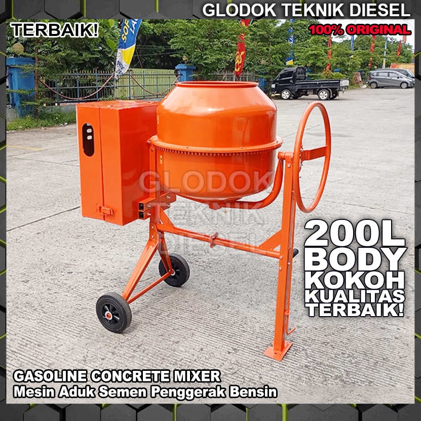 MESIN ADUK SEMEN MOLEN TIGON 200 LITER TCM-200 G ENGINE BENSIN CONCRETE MIXER COR BETON 220 LITER 22