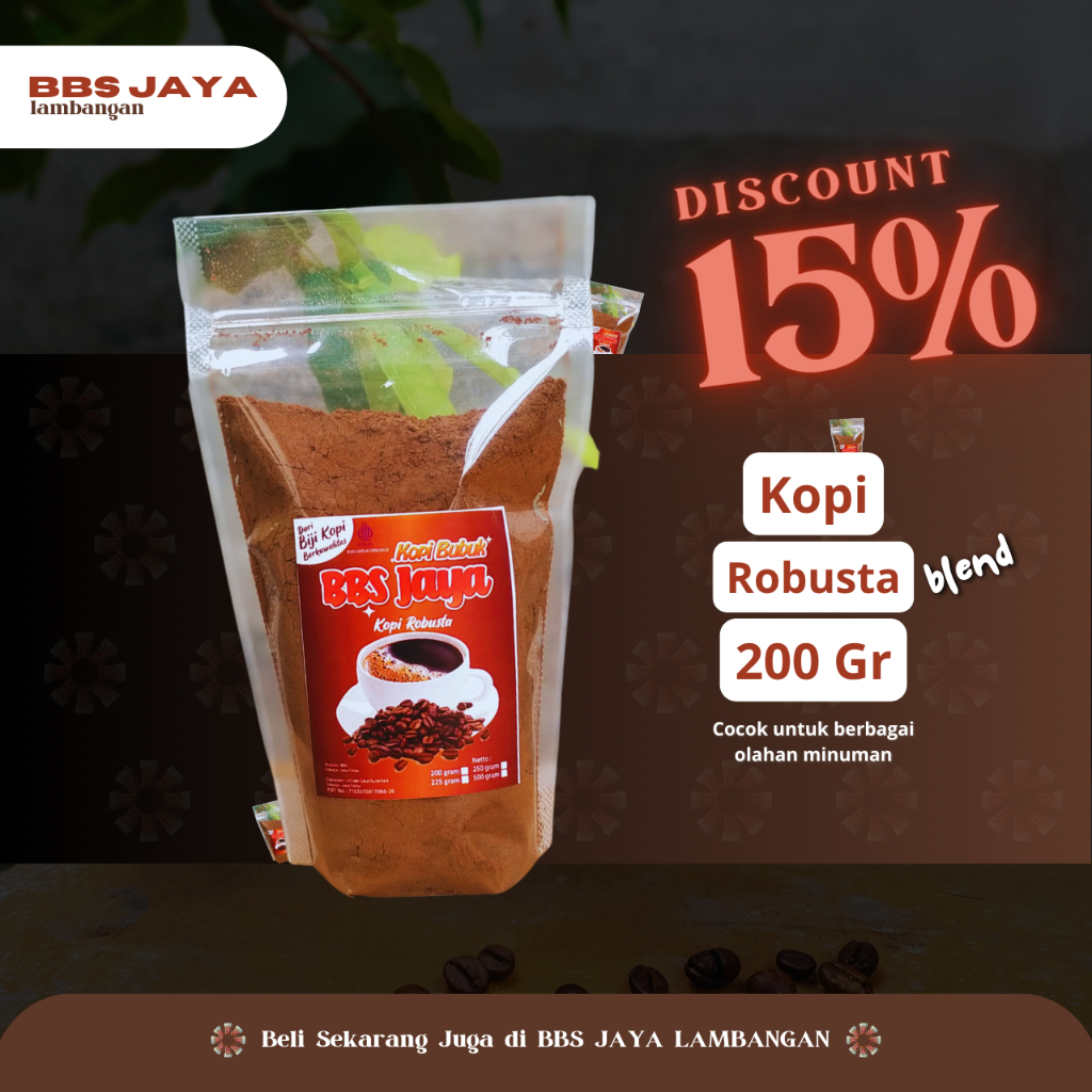 

Kopi Bubuk BBS JAYA Kopi Robusta kemasan 200 gram - Kedai Kopi Kopi Warung Cafe