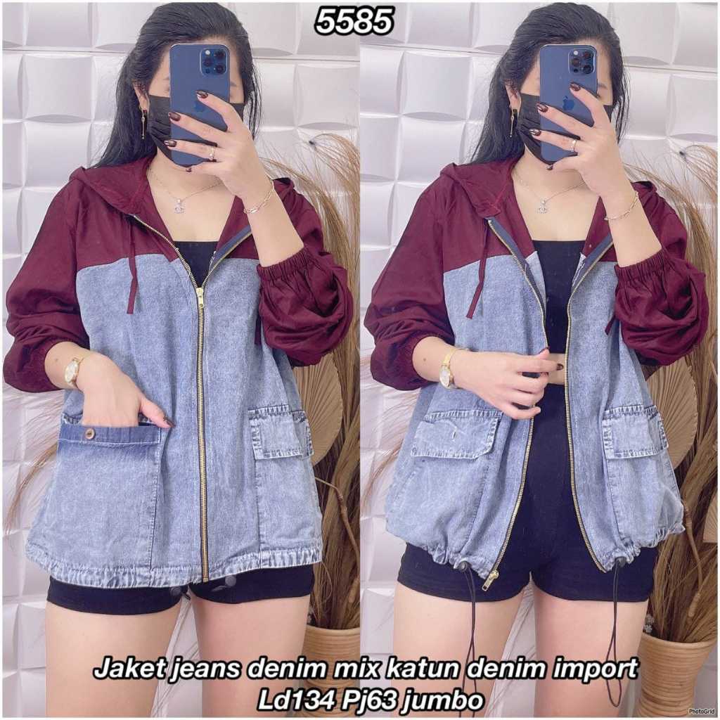 Jaket Jeans Denim Mix Katun Jumbo Big Size Ukuran Besar Jaket Import Wanita Jacket Perempuan Fashion