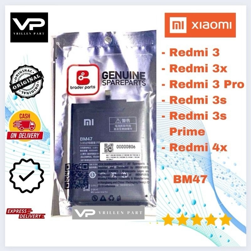 Baterai Xiaomi Redmi 3 / Redmi 3X / Redmi 3 Pro / Redmi 3s / Redmi 3s Prime BM47 Braderparts
