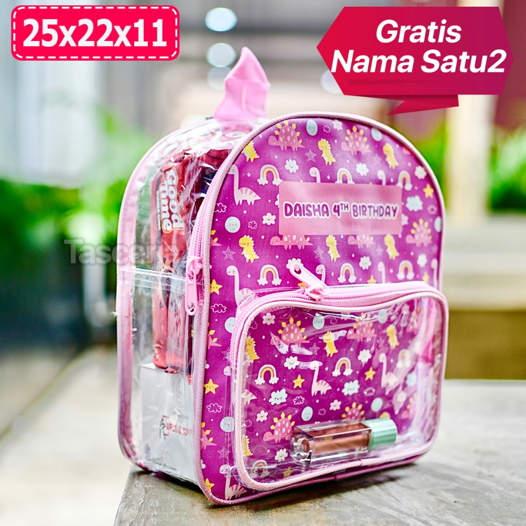 Tas Souvenir Ulang Tahun Ransel Mika Dino Girl Custom Nama
