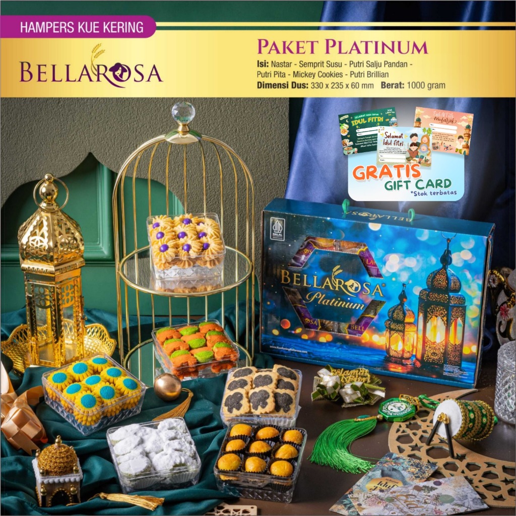 

HAMPERS KUE BELLAROSA PAKET PLATINUM KUE LEBARAN 2024 ISI 6 TOPLES