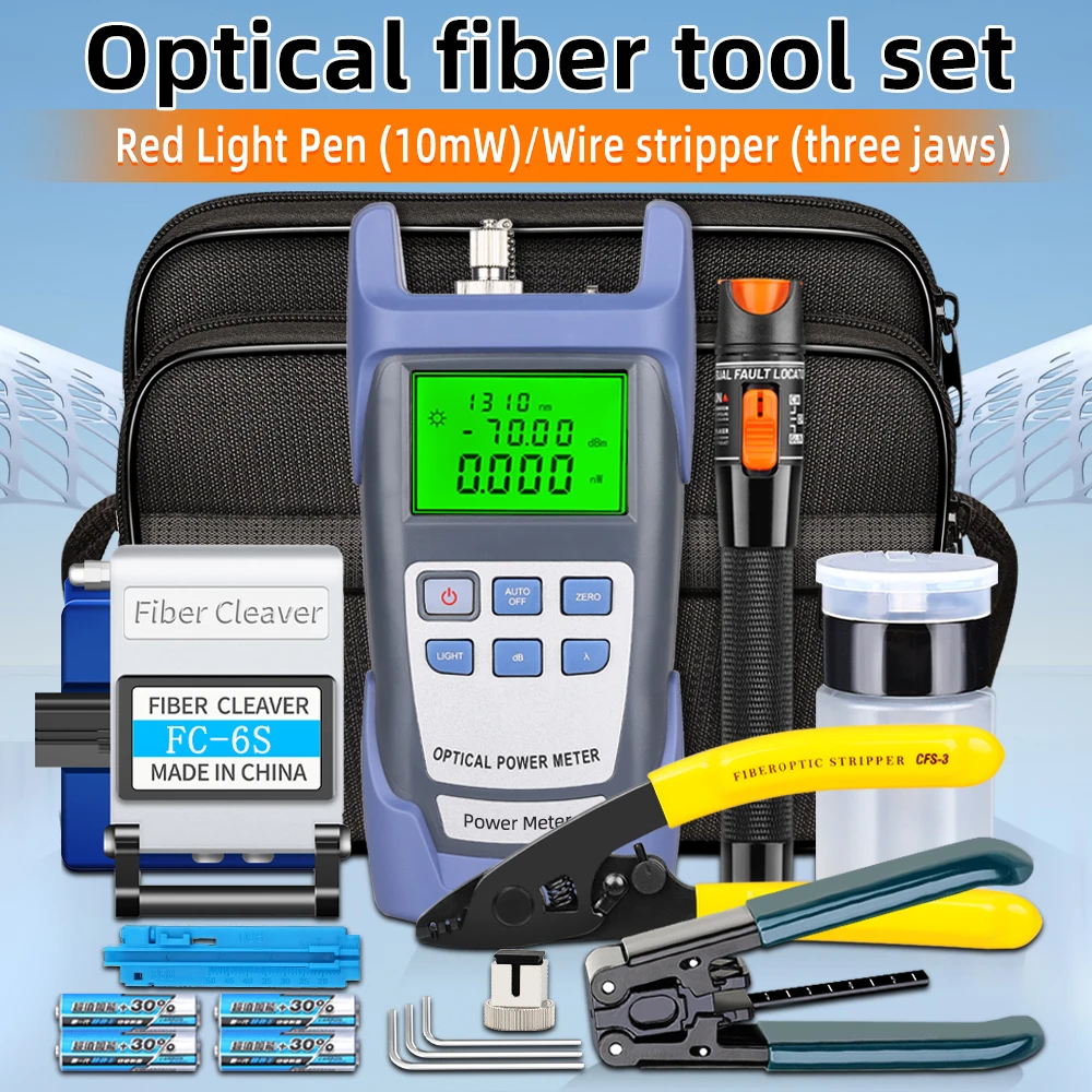 Optic ftth tool kit Alat FTTH Serat Optik dengan FC-6S Fiber Cleaver dan Pengukur Daya Optik 10MW Vi