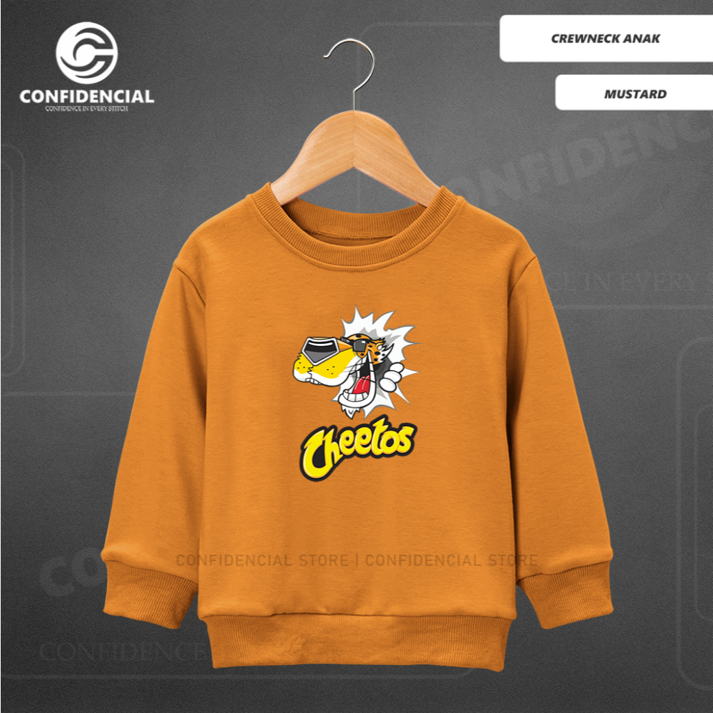 Sweater Crewneck Anak Laki-Laki Perempuan Usia 3-13 Tahun Motif Sablon CHEETOS Bahan Tebal Premium