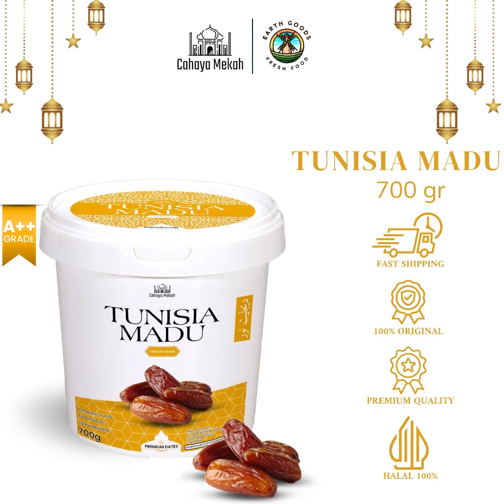 

Cahaya Mekah Kurma Tunisia Madu Ember 700gr Deglet Noor Honey Premium Original High Quality