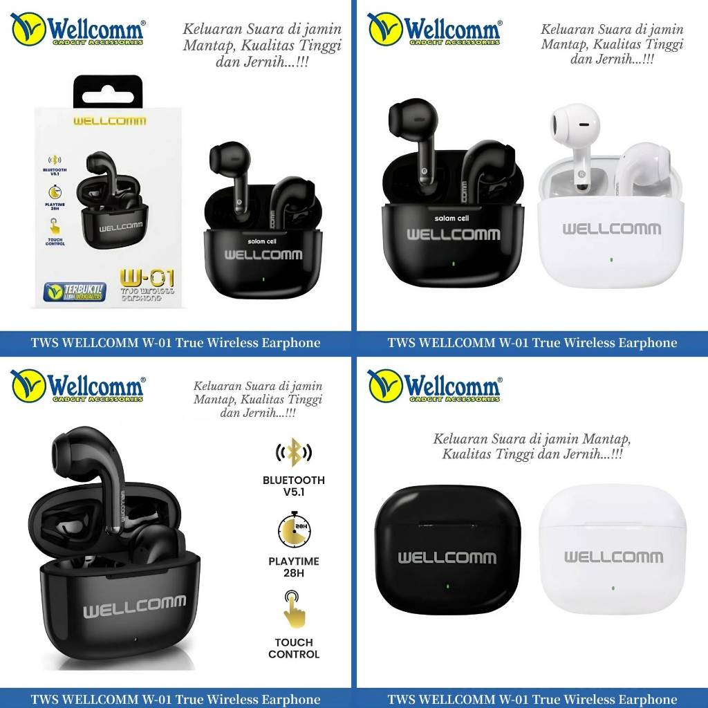 TWS WELLCOMM W-01 / W-05 / W-06 Stereo Headset Bluetooth True Wireless Earphone