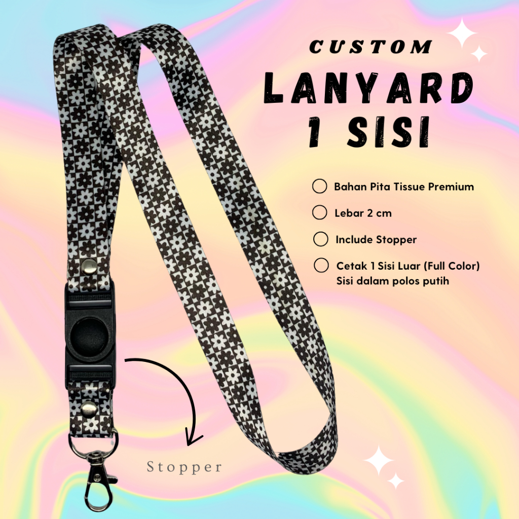 

[1 Sisi] Custom Lanyard Bahan Pita Tissue Premium Free Stopper Bebas Custom - 1 Sisi - 2 cm