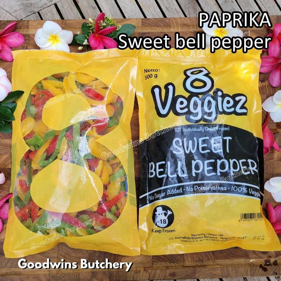

PAPRIKA CAPSICUM SWEET BELL PEPPER IQF 8Veggiez imported frozen vegetable sayuran beku 8 Veggiez 500g