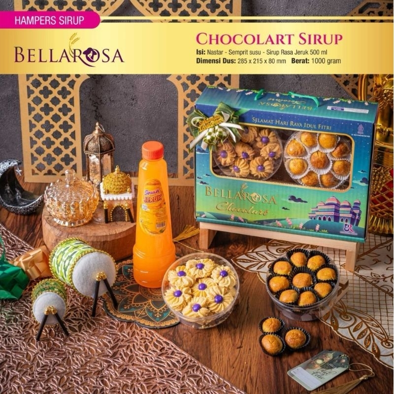 

Bellarosa Paket Chocolart Sirup Hampers Kue Kering 2 Toples + Sirup Rasa Jeruk 1 Botol 500 ml / Hampers Lebaran