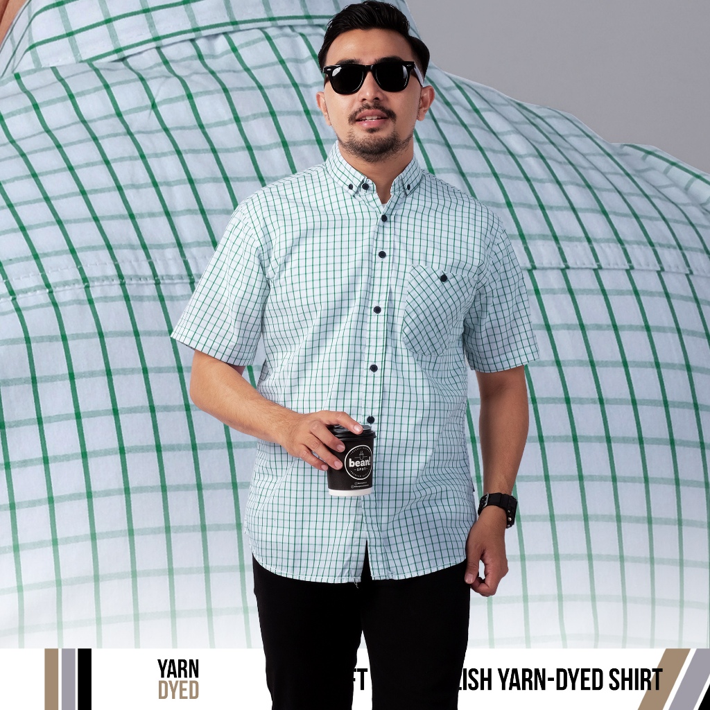 DGM Kemeja Pria Lengan Pendek Kotak Yarndyed Hijau Kemeja Yarndyed 2771