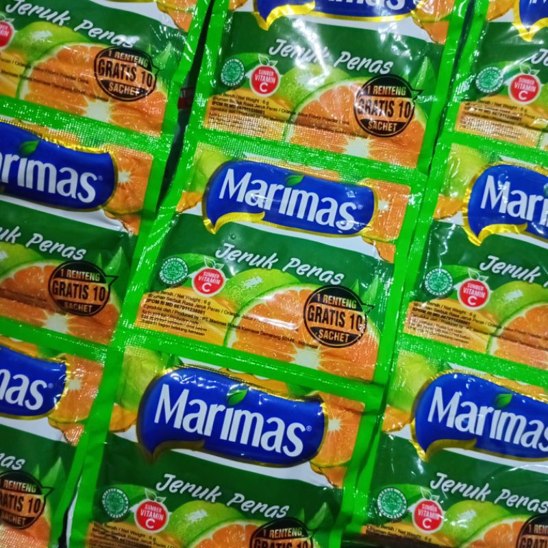 

[20pcs] Marimas Minuman Rasa Jeruk Peras 1 Renceng Renteng isi 20 Sachet 6 Gram