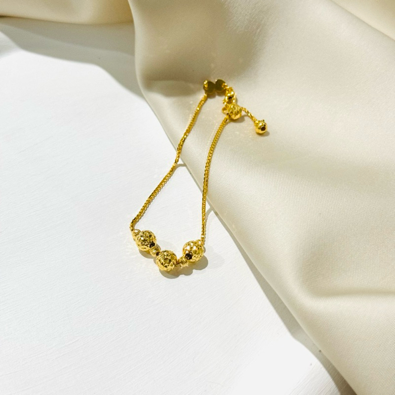 Gelang Serut Bola Kaca-kaca Emas Asli Kadar 700 16K