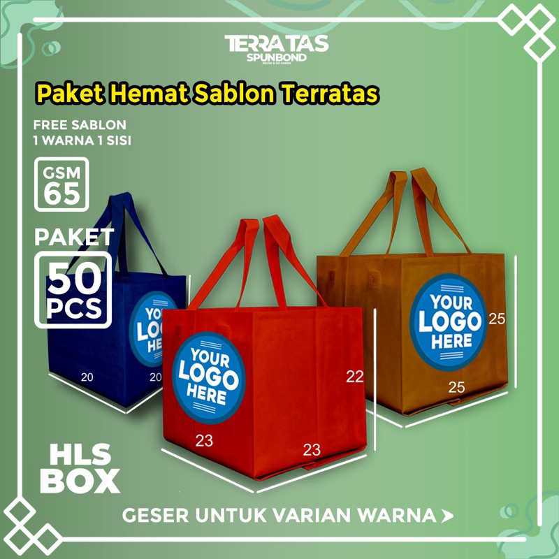 

Paket Hemat 50 Pcs Sablon + Tas Spunbond Goodie Bag Souvenir Hampers Box 65 GSM