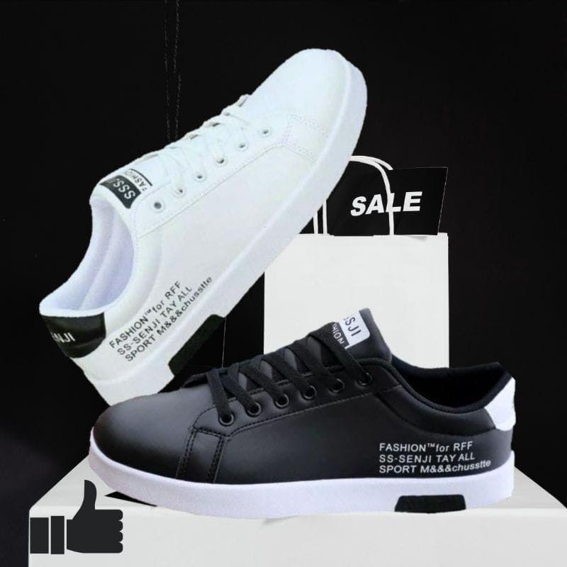 Sepatu Pria Sneakers  Casual Kulit  Hitam Putih