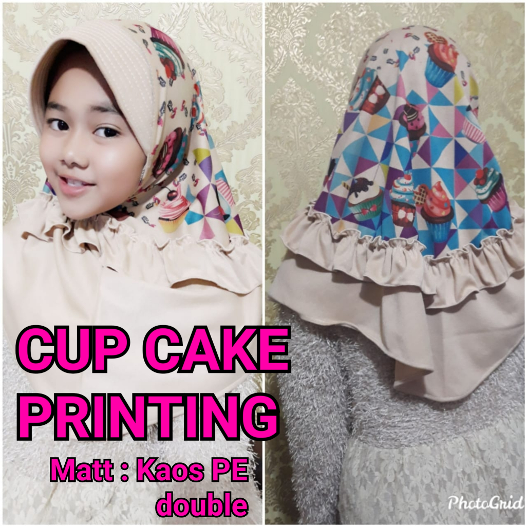 HIJAB ANAK BERGO PRINTING MOTIF CUPCAKE HIJAB INSTAN