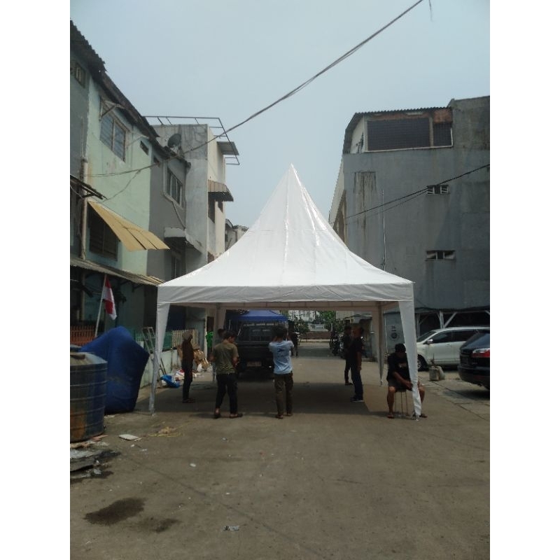 Atap tenda kerucut sarnafil piramid 4x4 5x5 bahan uno 410 dan 550 gsm