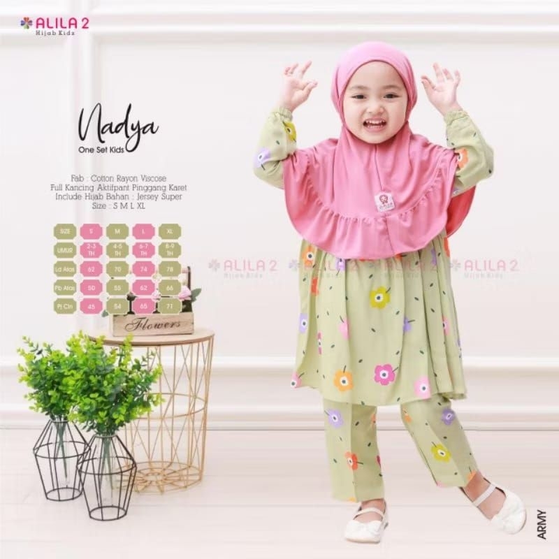 Nadya one set kids by Alila hijab||satu set atasan celana hijab