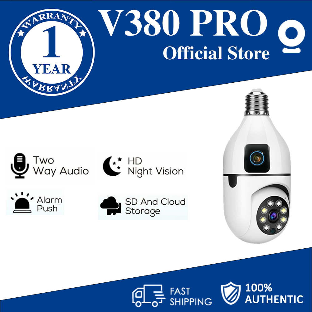 Kamera CCTV V380Pro Dual Lens Light Bulb Model dilengkapi dengan Sensor Gerakan WiFi Wireless