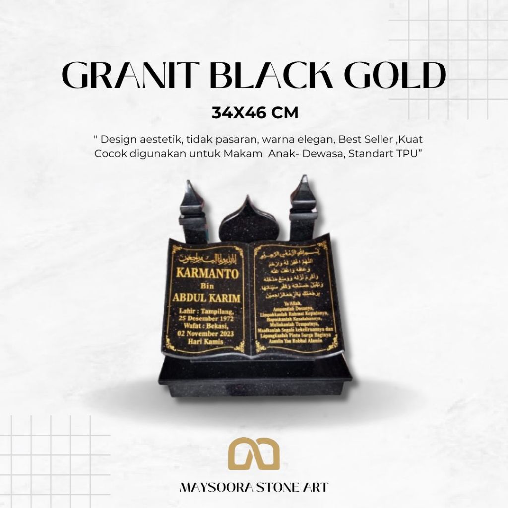 BATU NISAN BUKU KUBAH GRANIT BLACK GOLD