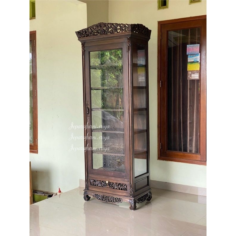 Lemari Hias 1 Pintu Ukir Jati Jepara I Lemari Pajangan Jati I Almari Hias Jati