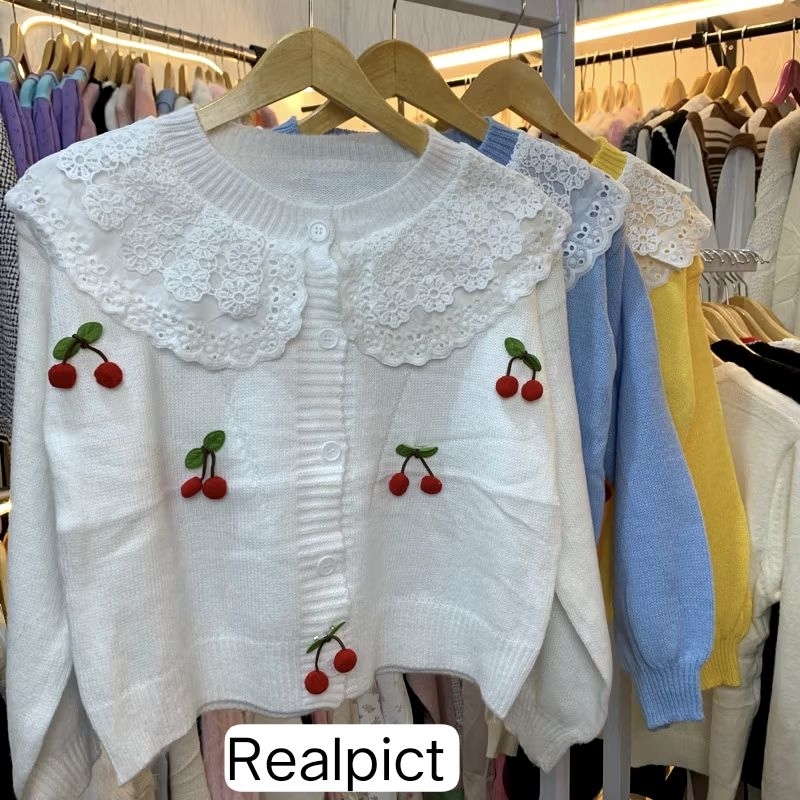 CARDIGAN CHERRY,CARDI KOREA STYLE, CHERRY CARDIGAN, CARDI CERY PUTIH