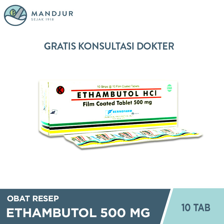 ETHAMBUTOL GENERIK BERNOFARM 500 MG 1 STRIP @ 10 TABLET SALUT SELAPUT