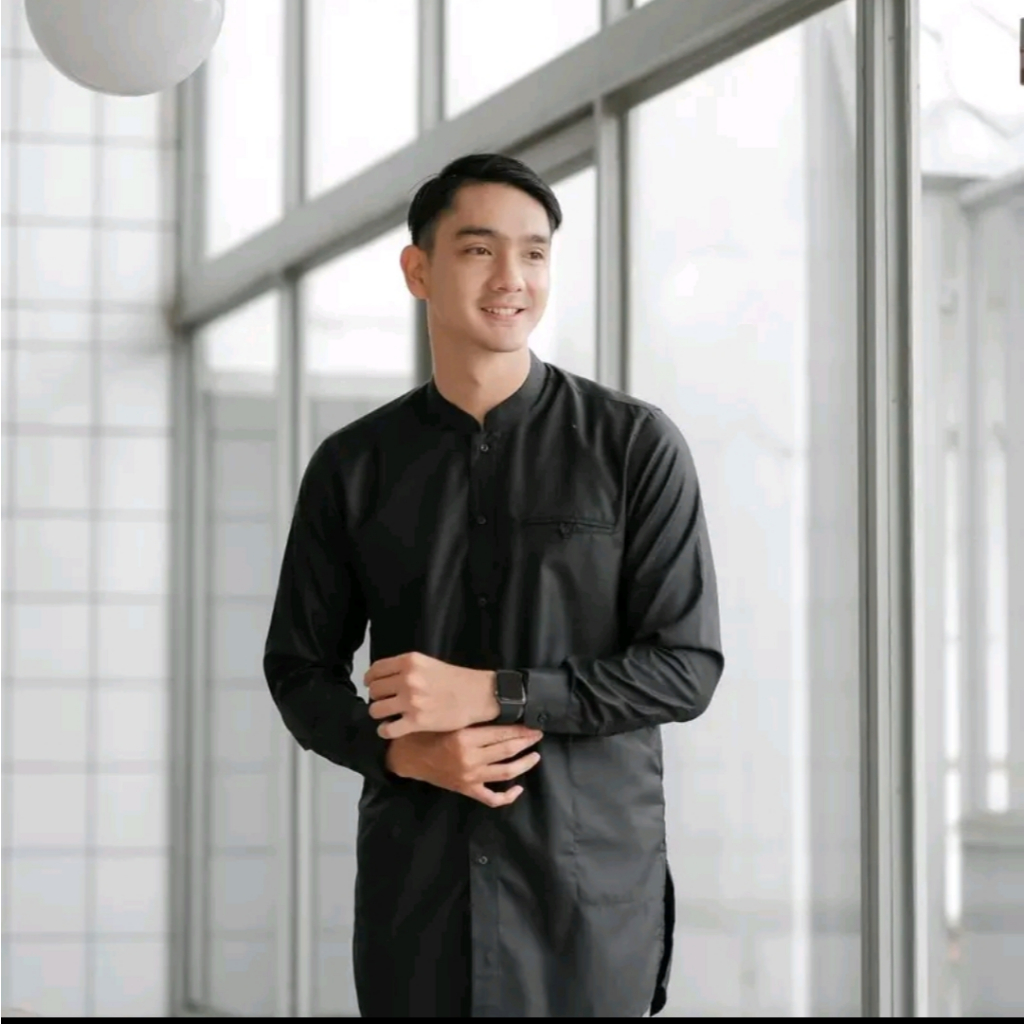 Galleryseven Baju Koko Pria Lengan Panjang Premium Al-Barkah Design | Baju Koko Hitam Lengan Panjang