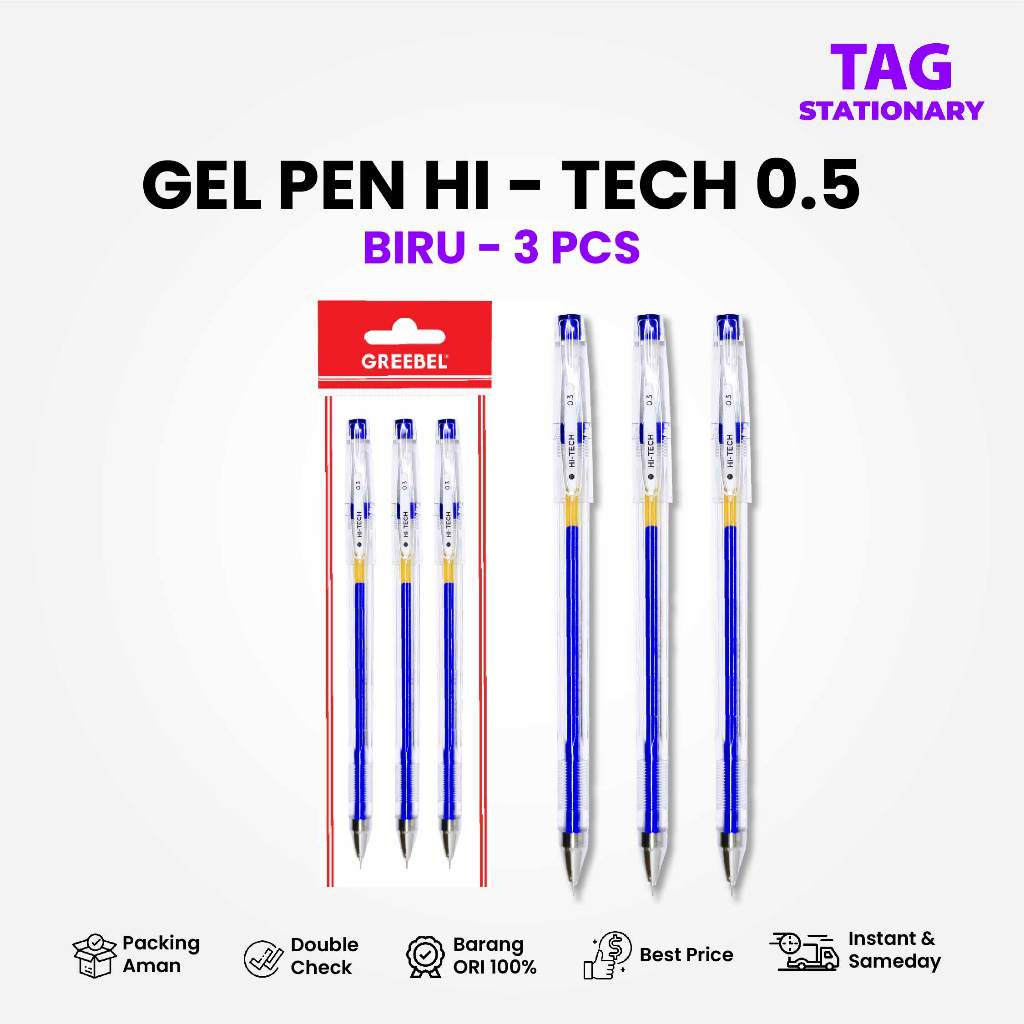 

GREEBEL PULPEN GEL / Gel Pen GP-506 Hi-Tech 0.3 Biru (3PCS/SET) / Ballpen Gel Bolpen Bolpoin Pena Gel