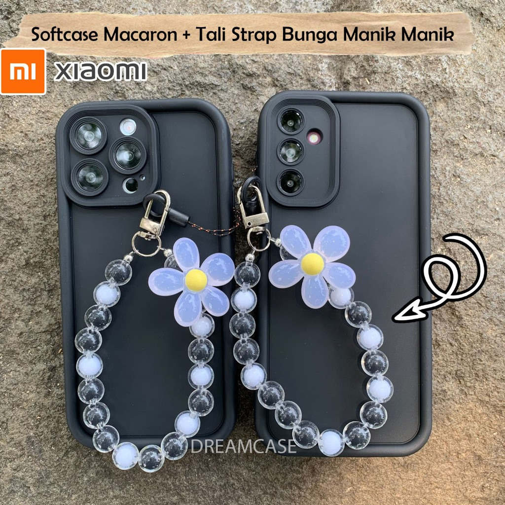 SOFTCASE MACARON POLOS + TALI STRAP BUNGA FOR XIAOMI REDMI 12C 12 REDMI 13C 12 NOTE 12 REDMI NOTE 9 