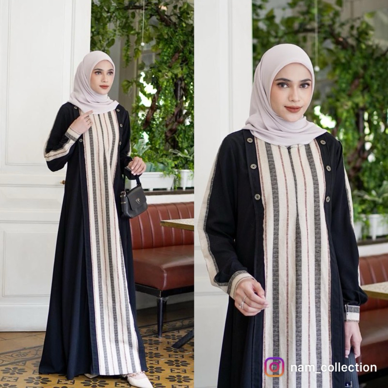 Abaya gamis hitam jetblack fremium kombi kain motif simple ilegant