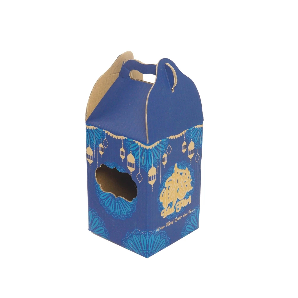 

( 10 Pcs )Box Tenteng Parcel Murah Tebal Kokoh Dus Kue Kering Isi 3 Pcs Toples 500 Gram Motif Fitri Biru Ukuran 14x14x20 Cm
