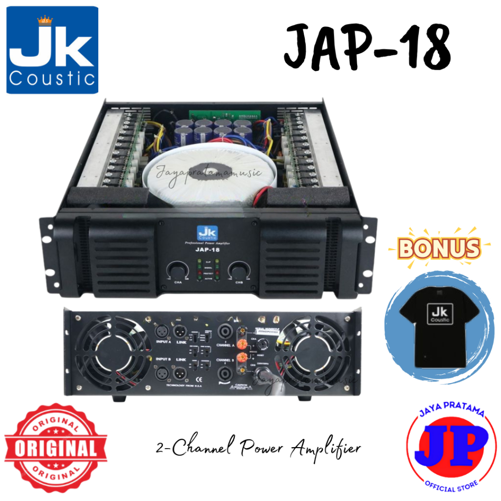 JK Coustic JAP-18 2 Channel Power Amplifier Original JK Coustic JAP18