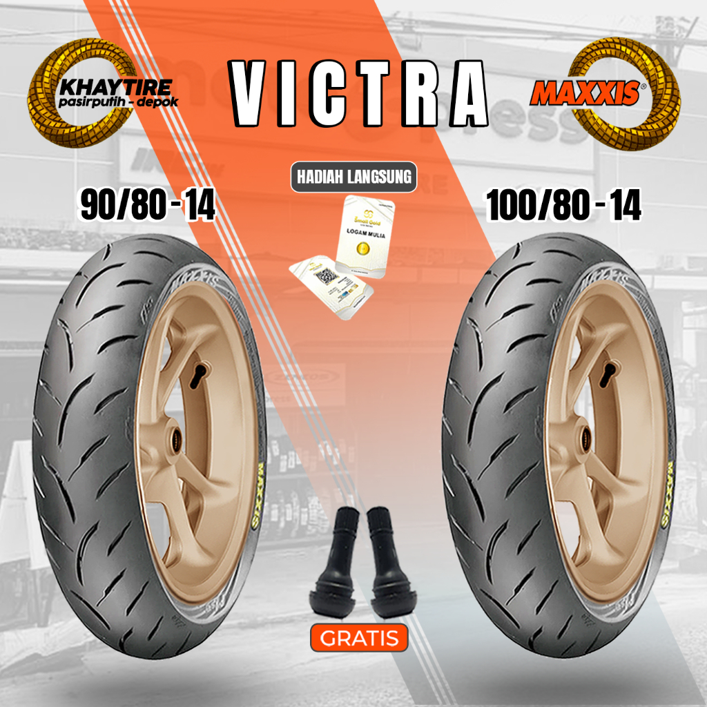 Sepasang/Satuan Ban Motor Matic MAXXIS VICTRA 90/80-14 dan 100/80-14 Tubeless