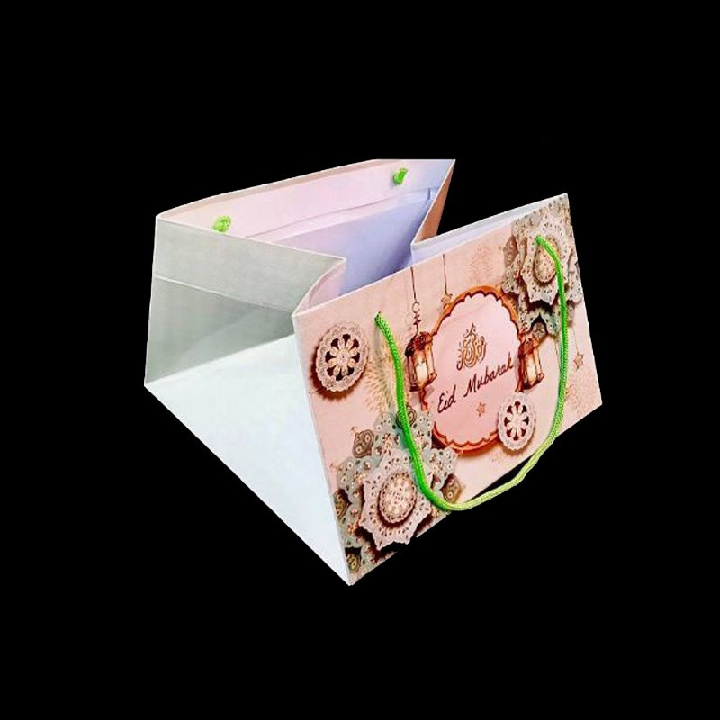 

( 5 pcs ) paperbag idul fitri packaging dus kue bolu brownies pie susu cookies tas parcel bahan art carton motif lentera hijau muda size 24x22x15 cm