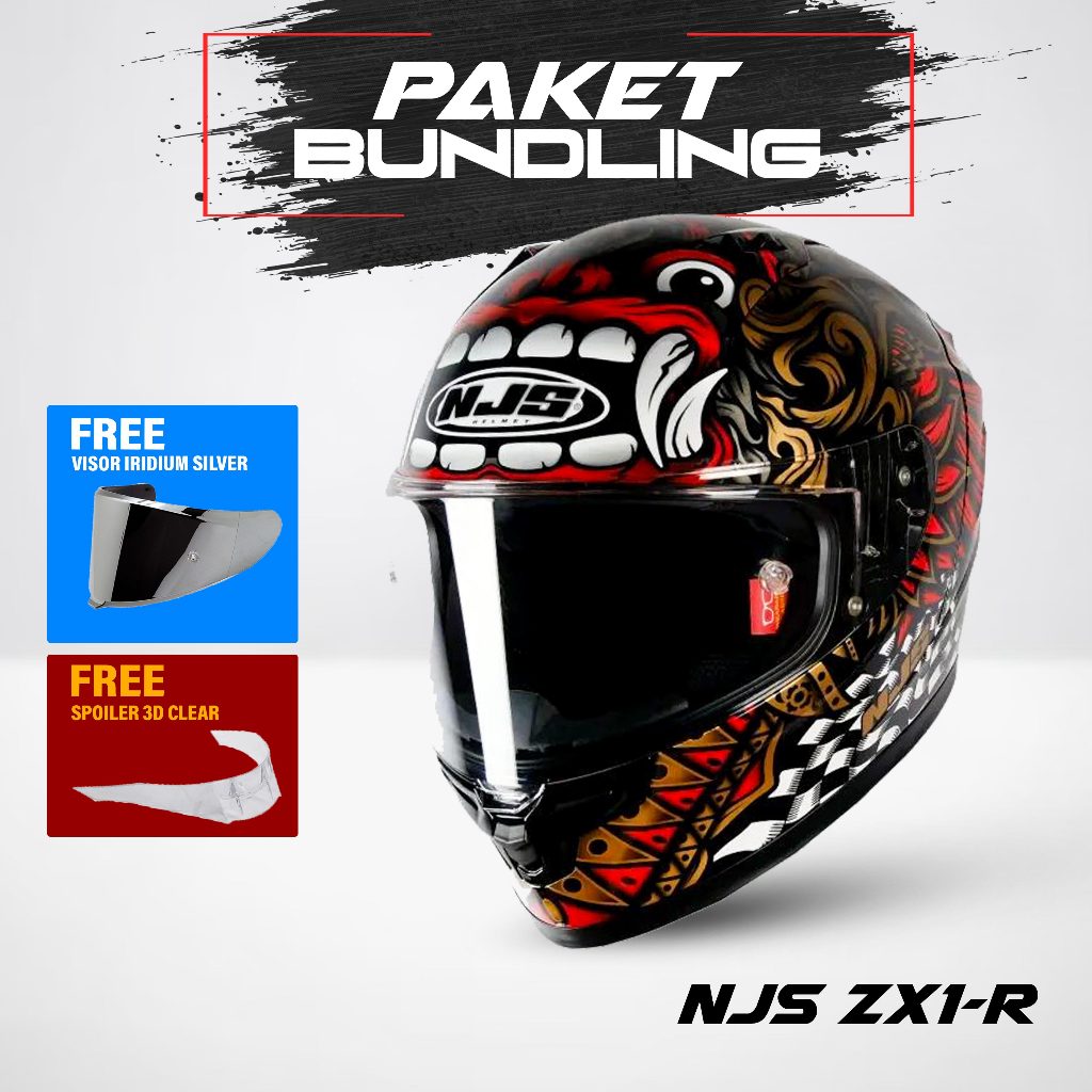 HELM NJS  ZX-1R  BARONG BLACK GLOSSY FLAT VISOR