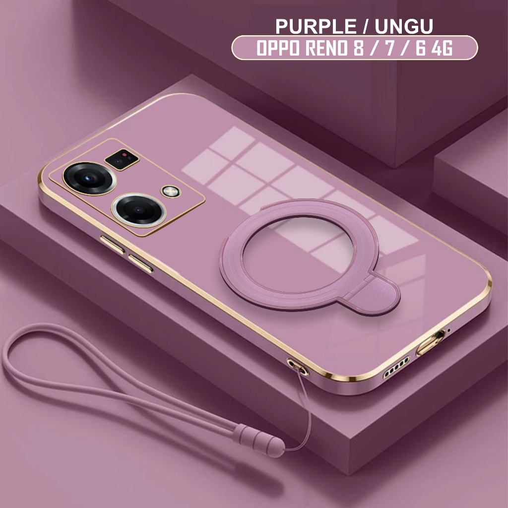 Softcase Oppo Reno 8 7 6 4G CaseRing Plating Holder Magnetic Free Tali Lanyard Premium