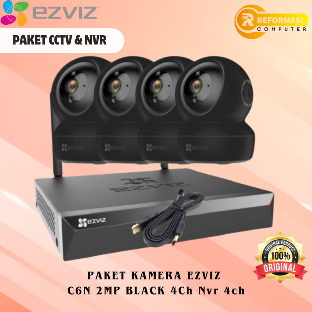 EZVIZ PAKET CCTV KAMERA EZVIZ C6N 2MP BLACK 4Ch Nvr 4ch