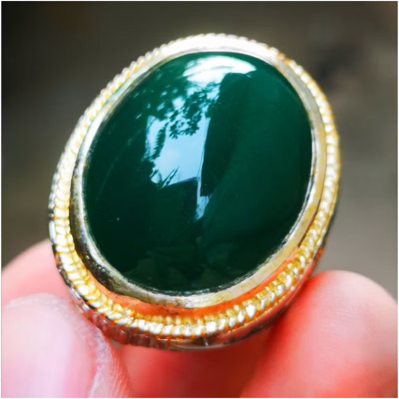Cincin Pria Natural Batu Akik Bacan Doko Cincau Super Kristal Tembus Jumbo High Quality