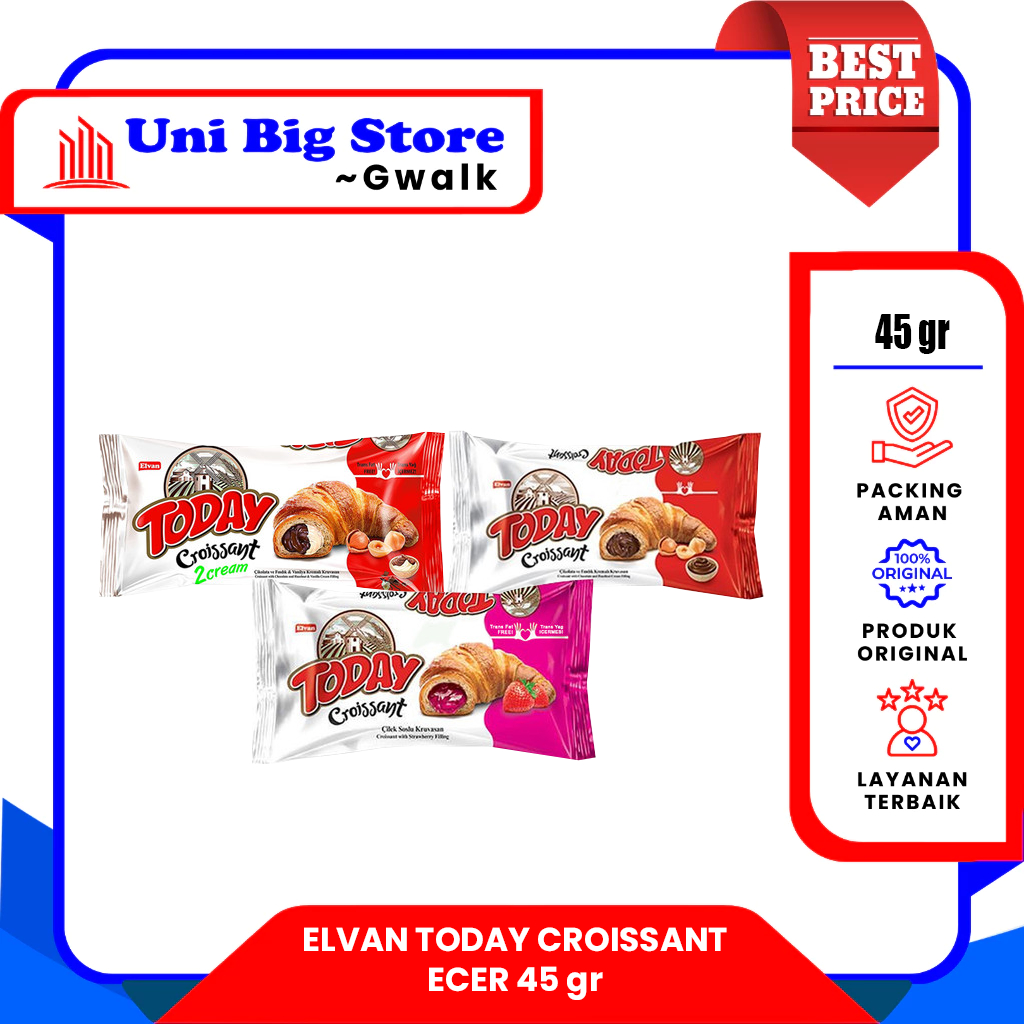 

ELVAN TODAY CROISSANT CHOCOLATE - CHOCOLATE VANILLA - STRAWBERRY BAG - 45 gr