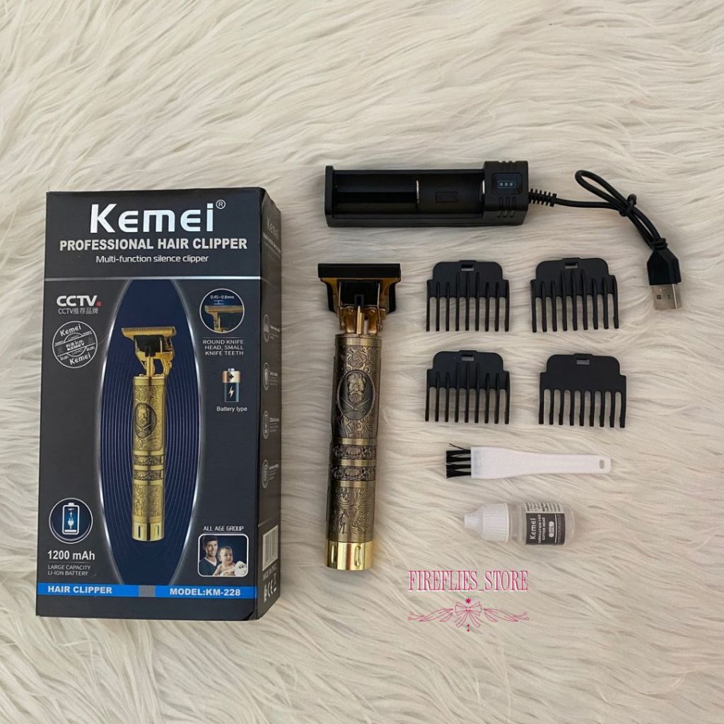 Kemei KM 228 Trimmer Vintage / Hair Trimmer Rambut Metal T-blade Usb Isi Ulang KM-228