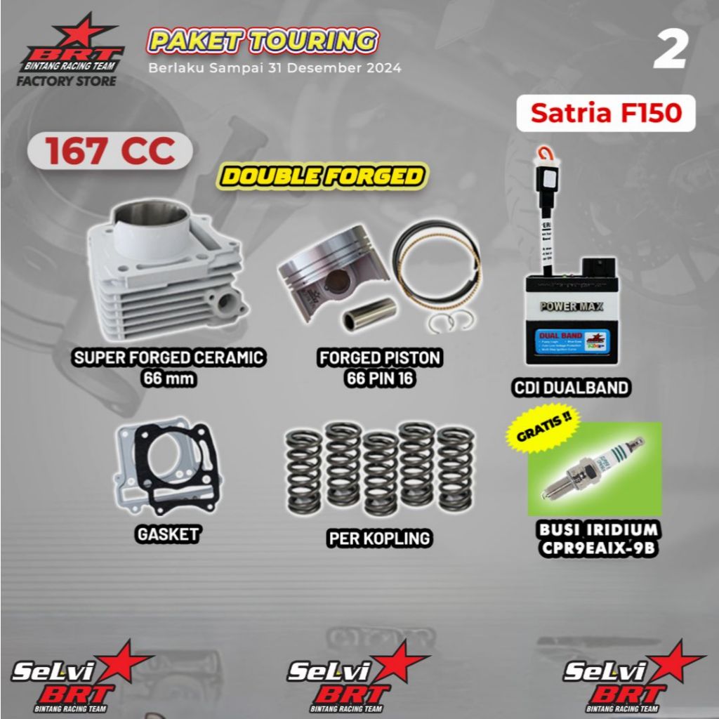 PAKET TOURING BOREUP BRT BLOK CERAMIC SET PISTON KERAMIK CDI POWERMAX PER KLEP SATRIA FU KARBU F 150